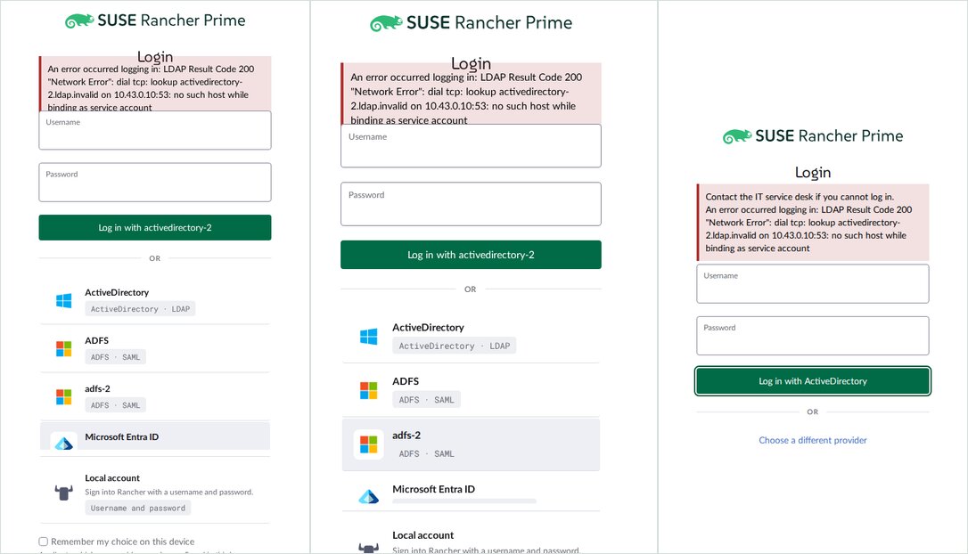 Three login panels where the error banner overlaps the Login heading and is cut off by the Username field